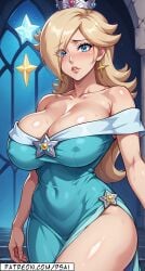 ai_generated blonde_hair blue_eyes blush hair_over_one_eye huge_breasts mario_(series) princess_rosalina ps-ai side_slit