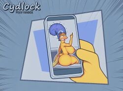 20th_century_fox 20th_century_studios big_breasts big_butt blue_hair cheating cheating_wife cydlock homer_simpson marge_simpson milf phone_screen the_simpsons yellow_body