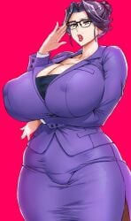 2d 2d_(artwork) big_ass big_breasts clothed_female female glasses huge_ass huge_breasts kisuu large_ass large_breasts milf teacher teacher_clothing teacher_outfit thick_ass thick_thighs voluptuous voluptuous_female