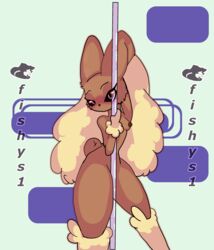 1girls anthro anthrofied armpits breasts female female_only fishys1 furry lopunny nipples nude nude_female pokemon pokemon_(species) pokemon_dppt small_breasts stripper stripper_pole text thick_thighs watermark wide_hips