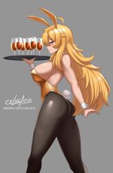 1girls ass blonde_female blonde_hair bunny_ears bunny_girl bunnysuit cslucaris long_hair long_hair_female purple_eyes rwby wine_glass yang_xiao_long