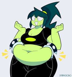 belly belly_grab big_belly big_breasts big_thighs chubby chubby_female disembodied_hands dynamicrobo green_girl