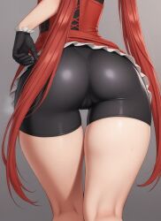 ai_generated and ass ass_focus bubble_butt cameltoe corset dungeon_and_fighter dungeon_fighter_online female female_focus female_only fighter) hi_res high_resolution highres long_hair lower_body mage nice_ass pussy pussy_lips pussy_visible_through_clothes red_corset red_hair short_shorts simple_background solo solo_female solo_focus the_overnerd thick_thighs thighs unknown_character