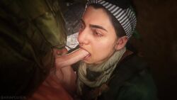 1boy 1girls 3d 3d_animation ainapolisen animated arab_female blowjob call_of_duty caucasian farah_karim fellatio female irrumatio light-skinned_male male oral oral_penetration oral_sex side_view sound sound_effects straight tagme tongue_out_blowjob video