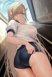 1girls ass asuna_(blue_archive) blonde_hair bloomers blue_archive blue_eyes breasts buruma female gym_clothes hair_over_one_eye large_ass large_breasts light-skinned_female light_skin long_hair solar_(happymonk) thick_thighs