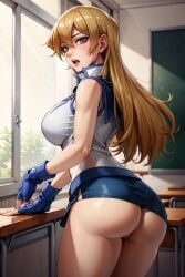 ai_generated aindroidparanoid alexis_rhodes asuka_tenjoin blonde_hair blue_eyes blue_skirt gloves huge_ass huge_breasts miniskirt pencil_skirt school school_uniform schoolgirl stable_diffusion surprised tenjouin_asuka tight_clothes yu-gi-oh! yu-gi-oh!_gx yugioh