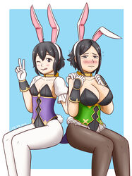 2girls animal_ears black_hair breasts bunny_ears bunny_girl bunnysuit easter easter_bunny fire_emblem fire_emblem_awakening fire_emblem_heroes high_resolution large_breasts leud morgan_(fire_emblem) morgan_(fire_emblem)_(female) noire_(fire_emblem) sisters small_breasts