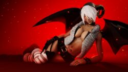 3d adeptusinfinitus angel_(kof) blender breasts cleavage demon_girl demon_horns demon_wings devil_girl glowing_eyes grey_nail_polish horns king_of_fighters laying stockings succubus tail wings