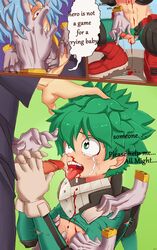 acecream blood blood_on_face blue_hair crying crying_with_eyes_open cum gay green_eyes green_hair handjob izuku_midoriya male_only midoriya_izuku my_hero_academia nosebleed penis pubes pubic_hair red_eyes shigaraki_tomura tears tomura_shigaraki yaoi