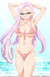 1girls bikini breasts female female_only inkling looking_at_viewer nintendo solo_focus splatoon taka-michi