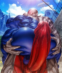 1boy balls blue_hair blue_hair_bottom coca-cola cola domination gay hyper_penis imminent_anal light_hair_on_dark_hair male male_only muscle penis pepsi pepsiman red_hair red_hair_on_blue_hair red_hair_top rokudenashi yaoi