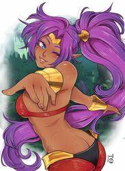 1girls ass breasts cleavage dark-skinned_female dark_skin female female_only looking_at_viewer shantae shantae_(character) smooth_skin solo tabletorgy