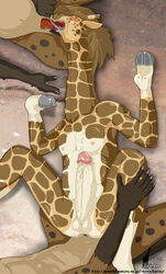 2004 anal anal_sex anthro anthro_on_anthro cheek_bulge cum deepthroat double_penetration erection fellatio forced giraffe giraffid group group_sex hooves humanoid_penis hyaenid kneeling long_neck male mammal oral oral_penetration penetration penis rape rimle_mike sex spitroast spotted_hyena threesome yaoi