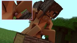 1boy 1boy1girl 3d avalanch big_breasts brown_eyes brown_hair cubic_breasts female mine-imator minecraft nude outdoors sex tagme