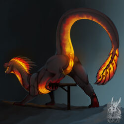 2019 aliena-cordis anus ass dragon female feral hi_res presenting presenting_anus presenting_hindquarters presenting_pussy pussy simple_background solo wingless_dragon