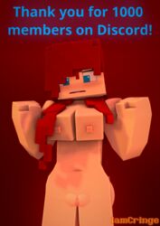 1girls 3d blue_eyes cubic_breasts female horny_female human_female iamcringe mine-imator minecraft nude nude_female red_hair rosie_oriante_(iamcringe) solo tagme twin_braids