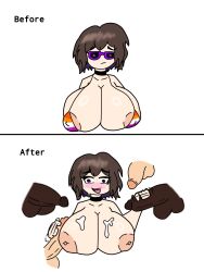 big_breasts big_penis breasts catrina_(oc) cum cum_on_breasts female female_with_futa futanari handjob intersex lesbian_flag multiple_penises naked_female oc original_character penis sexuality_change swimsuit taaw23_(artist)