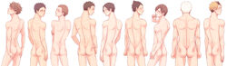 6+boys 9boys aone_takanobu ass back blush brown_hair from_behind futakuchi_kenji haikyuu!! hanamaki_takahiro highres iwaizumi_hajime kindaichi_yutaro koganegawa_kanji kunimi_akira lineup looking_back male_focus male_only matsukawa_issei multicolored_hair multiple_boys nagakyabetsu nude nude_male oikawa_tooru_(haikyuu!!) orange_hair short_hair white_hair