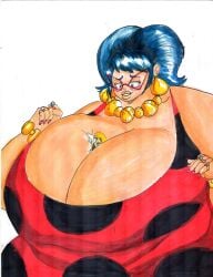 adrien_agreste age_transformation aged_up aunt between_breasts black_hair blonde_hair breast_smother breasts ear_piercing female female_focus giant giant_breasts giant_female giantess glasses gold_bracelet gold_ear_piercing gold_jewelry gold_necklace hyper hyper_belly hyper_breasts larger_female long_fingernails macro marinette_dupain-cheng maturegiantess23 micro miraculous_ladybug overweight overweight_female polka_dot_dress ring_(jewelry) simple_background size_difference smaller_female tiny transformation white_background