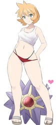 1girls bikini_bottom female female_only human human_only kasumi_(pokemon) pokemon pokemon_(species) pokemon_gsc red_hair short_hair solo starmie tagme