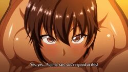 :>= all_the_way_to_the_base animated bangs blush brown_eyes brown_hair brunette censored dark-skinned_female dark_skin deepthroat dialogue eye_contact eyebrows_visible_through_hair fellatio female from_above fujima_nagisa kneeling looking_at_viewer mosaic_censoring naughty_face nude oral penis pov pov_eye_contact saimin_seishidou short_hair straight sweat tanaka_hajime_(saimin_seishidou)