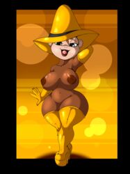 2019 areola armwear breasts clothing curious_george curious_george_(character) elbow_gloves female genderswap gloves hat hi_res legwear looking_at_viewer mammal monkey monkey_girl nipples primate pussy rule_63 solo suirano