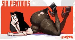 1boy 2d artist_name big_ass black_hair bottom_heavy bottom_heavy_femboy bubble_butt bulge clothed clothed_male color fat_ass femboy femboy_only gargantuan_ass giant_ass goonable hazbin_hotel heels high_heels huge_ass huge_thighs human lace_pantyhose_hooked_on_heel_(meme) long_hair looking_back lying lying_on_stomach male male_only masterpiece non-nude on_stomach pantyhose pendleton_(hazbin_hotel) platform_footwear platform_heels pumps rare remiman ripped_leggings ripped_pantyhose shirtless shoes side_view sir_pentious_(hazbin_hotel) sir_pentious_(human_form) solo thick_ass thick_thighs thunder_thighs topless wide_hips