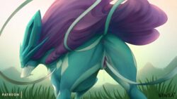 16:9 1girls 2019 2_tails anus ass blue_fur female female_only feral fur furry grass hair legendary_pokemon looking_at_viewer looking_back masturbation multi_tail nawka nintendo nude outside penetration pokémon_(species) pokemon pokemon_(species) pokemon_gsc presenting presenting_hindquarters purple_hair pussy pussy_juice pussy_juice_string rear_view red_eyes smile solo standing suicune tail_masturbation text thick_thighs vaginal_masturbation vaginal_penetration video_games watermark wide_hips