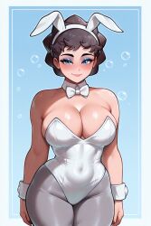 ai_generated black_hair blue_eyes bubble_butt bunnysuit diantha_(pokemon) female horny looking_at_viewer pleasure_face pokemon self_insert self_upload