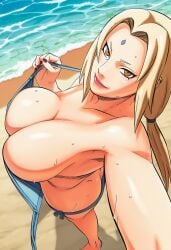 1girls accurate_art_style ai_generated beach bikini blonde_hair breast_focus breasts breasts_out brown_eyes bust busty clothing exposed_breasts female female_focus female_only flashing flashing_breasts flip_flops high_resolution large_breasts lipstick long_hair makeup manga_style masashi_kishimoto_style mature_female milf nail_polish naruto naruto_(series) naruto_shippuden nipple_slip oppai outdoors pinup presenting presenting_breasts sagging_breasts seaside selfie showing_breasts solo solo_focus teasing tsunade twintails uncensored undressing upper_body voluptuous ㅇㅇ