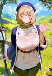 1female 1girls ai ai_art ai_assisted ai_generated background bangs belt beret blonde-haired_female blonde_female blonde_hair blonde_hair_female blue_coat blue_headwear blue_sky blush breast_focus breasts brown_hair closed_eyes cloud curvaceous curvy curvy_body curvy_female curvy_figure curvy_hips curvy_thighs day delicious_in_dungeon dungeon_meshi eyebrows_visible_through_hair falin_touden female female_focus genlation grass greeting grin hat healer hi_res huge_breasts huge_thighs large_breasts large_thighs light-skinned_female light_skin looking_at_viewer mountain no_bra open_hand outdoors pants pantyhose perfect_ass perfect_body perfect_boobs perfect_legs pov salute see-through see-through_clothes see-through_clothing see-through_dress see-through_shirt sfw shiny_skin short_hair silver_hair small_waist smile solo solo_female solo_focus sparkle sparkles sparks staff standing sweat tree underwear voluptuous voluptuous_female waist waist_belt weapon wet wet_clothes white_shirt wholesome
