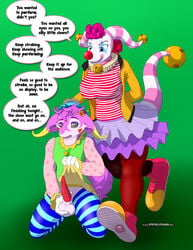 absurd_res balls big_breasts bodysuit breasts clothing clown dinosaur domination dromaeosaurid english_text erection female female_domination foreskin girly hi_res huge_breasts hypnosis immelmann intersex jester jingles_(immelmann) legwear male mind_control nintendo nipples penis pokemon pokemon_(species) reptile rubber scalie spectrepaw spectrepaw_(fairy) straight text theropod thigh_highs tight_clothing transformation typhlosion video_games