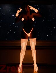 1girls 3d ashley_williams assault_rifle big_breasts big_thighs black_hair blender breasts dark_room female female_focus female_only gloves glowing_clothes glowing_clothing high_heels long_hair mass_effect mass_effect_3 pasties rifle_on_shoulder saluting space_background thong watermark weapon zren