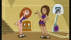 2d 2girls bodypaint bonnie_rockwaller breasts busty cheerleader cheerleader_outfit disney disney_channel edit female female_focus female_only full_body hourglass_figure kim_possible kimberly_ann_possible light-skinned_female light_skin monkeyman_(artist) painted_clothes revealing_clothes skimpy skimpy_clothes standing tan-skinned_female tan_body tan_skin wide_hips