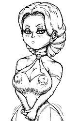 1girls angelauxes big_breasts bimbo black_and_white breasts cleavage dress erect_nipples erect_nipples_under_clothes eyeshadow female frown gloves goth inverted_nipples long_gloves monochrome nipple_bulge nipples skull_earrings solo the_addams_family wednesday_addams