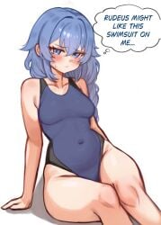 1girls breasts female female_focus female_only light-skinned_female light_skin looking_at_viewer medium_breasts mushoku_tensei one-piece_swimsuit pingun roxy_migurdia solo swimsuit thick_thighs thighs white_background wide_hips