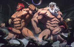 2024 2boys balls bara barazoku battle_demon beard big_balls big_penis boner completely_nude completely_nude_male crossover daddy erection fate/zero fate_(series) fromsoftware godfrey_first_elden_lord hi_res highres iskandar_(fate) male male/male male_nipples male_only manly mature_male muscular_male nipples nude penis red_hair