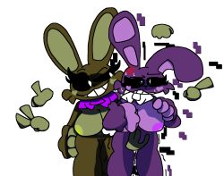 anthro big_breasts breasts caught_off_guard chaoticdream cheek_tuft female female_only fingering five_nights_at_freddy's floating_hands furry furry_female furry_only glitchtrap rabbit rabbit_ears rabbit_girl shadow_bonnie suprised yuri yuri