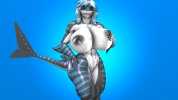 1girls 3d artist_request big_ass black_areola black_nipples blue_background blue_eyes blue_stripes breasts_bigger_than_head completely_nude female female_only holding_breast huge_breasts nika_sharkeh nude nude_female pose posing sfm shark shark_girl shark_tail sharp_teeth solo