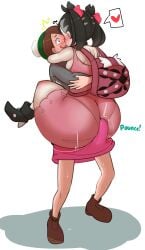 1futa 1girls accidental_buttjob accidental_circumstance ass backpack big_ass black_hair blush bottom_heavy breasts brown_hair bubble_butt carrying_partner clothed clothing creatures_(company) dialogue duo english_text erection erection_under_clothes female fladdykin fully_clothed futa_on_female futanari game_freak gloria_(pokemon) heart huge_ass huge_cock human kissing large_ass legs_wrapped_around_partner light-skinned_futanari light_skin marnie_(pokemon) nintendo penis pokemon short_hair standing text thick_thighs unaware_buttjob wide_hips