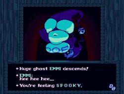 1girls 2024 belly big_belly big_breasts big_thighs branchifnotequal breasts chubby chubby_female emmi_(sewerseraph) english_text female female_only floating ghost ghost_girl obese obese_female pixel_art sewerseraph smile solo solo_female spooky tagme text thick_thighs thighs upside-down