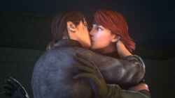 2girls 2women 3d 3d_(artwork) clothed clothed_female eyes_open female female_only females_only fully_clothed girls_only gloves hand_on_another's_head human human_only kiss kissing lesbian_kiss meryl_silverburgh metal_gear metal_gear_solid naomi_hunter red_hair red_hair_female redhead surprise_kiss surprised surprised_expression surprised_face surprised_look tagme unexpected woman women