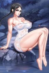 black_clover black_hair female female_only huge_breasts kactzzu medium_breasts towel_only yami_ichika