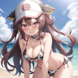 ai_generated ass big bikini blush bovine breasts brown_hair choker clothes clothing cow_print daisy1girls female hair human leather moaning only out pokemon princess rosa_(pokemon) shiny solo tight tongue