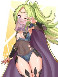 1girls alternate_costume ass_visible_through_thighs black_panties breasts cosplay cougar1404 female female_only fire_emblem fire_emblem_awakening green_hair mouth_veil nintendo nowi_(fire_emblem) nyx_(fire_emblem)_(cosplay) panties pointy_ears purple_eyes see-through small_breasts solo thighs underwear v veil