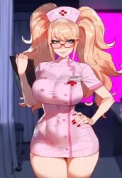 1girls ai_generated artstyle_imitation blonde_hair blue_eyes breasts danganronpa female floox hair_ornament hi_res hips huge_breasts junko_enoshima light-skinned_female light_skin long_hair nurse nurse_costume nurse_uniform stable_diffusion thiccwithaq_(ai_style) thick_thighs thighs twintails wide_hips