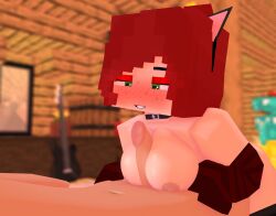 1girls 3d alyx_(mineporncraft) big_breasts elias_(mineporncraft) erect_nipples female green_eyes horny_female human male mine-imator minecraft mineporncraft nude_female nude_male outside paizuri red_hair tagme