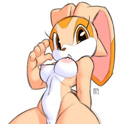 2019 aged_up anthro areola breasts brown_eyes brown_nose countershade_torso countershading cream_the_rabbit dipstick_ears eyelashes female fur furry furry_only half-length_portrait lagomorph long_ears looking_at_viewer mammal navel nipples nude portrait pussy rabbit simple_background solo sonic_(series) thick_thighs xylas