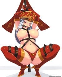 1girls big_breasts blizzard_entertainment gagged human human_(world_of_warcraft) light-skinned_female light_skin lilith-fetish nipple_piercing nipple_rings sally_whitemane squatting thighhighs warcraft white_hair world_of_warcraft