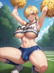 ai_generated armpit armpits athletic athletic_female belly belly_button blonde_hair blue_eyes breasts bulge cameltoe cheering cheerleader cheerleader_outfit cheerleader_uniform crop_top female female_focus female_only futa_only futanari hair_over_one_eye hellsing hjqjjwbeb huge_breasts huge_thighs large_breasts large_thighs looking_down narrow_waist navel pom_pom_(cheerleading) pom_pom_(clothes) pom_poms public seras_victoria shaved_armpit skirt smirk smug smug_face smug_grin solo squat squatting stadium stadium_background stomach tagme thighs tummy vampire vampire_girl waist